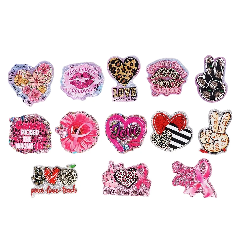 Glitter Pink Ribbon Leopard Heart Acrilico Charms Epossidica Pedante Fit Fai Da Te Id Card Badge Holder Creazione Di Gioielli Cartoon Lover Gift