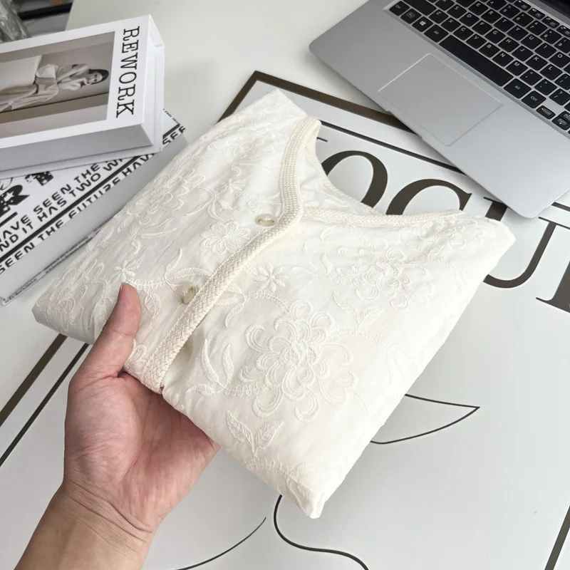 100KG Summer Plus Size Women's Blouses New Retro Chinese Style Jacquard Cotton Short Sleeved Shirt Elegant