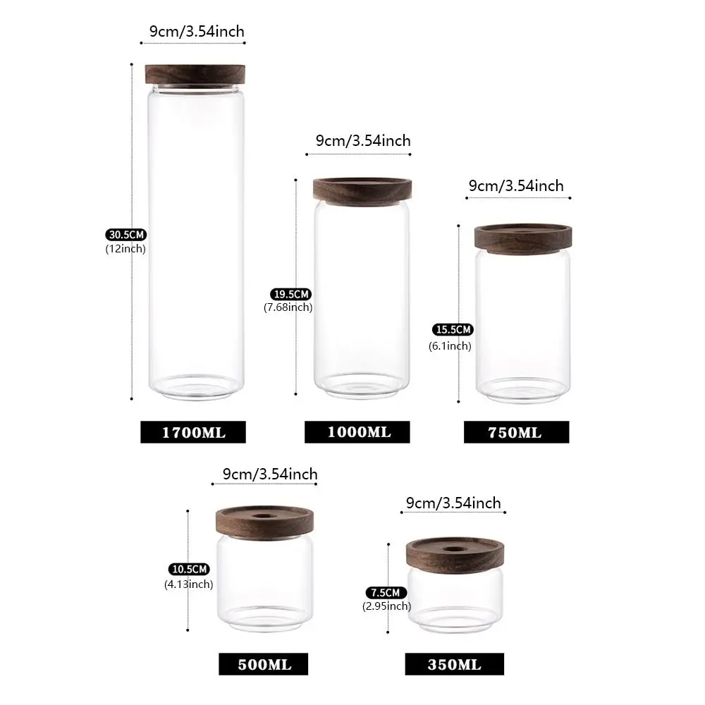 1Pcs Glass Storage Jar Food Storage Container with Airtight Wooden Lid Kitchen Canisters Home Storage Accessories 6