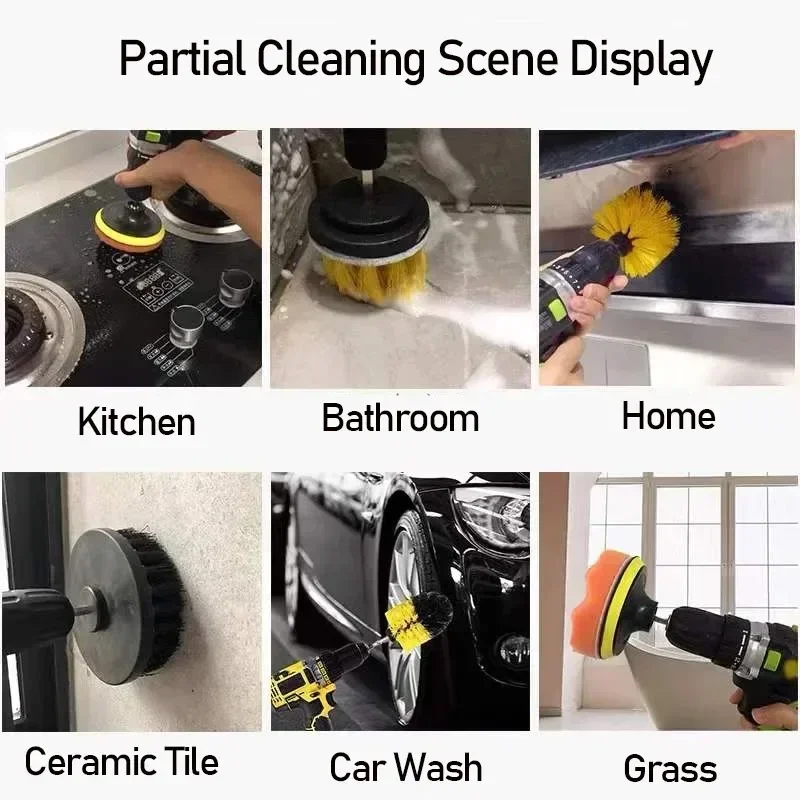 Electric Scrubber Brush Drill Brush Kit Power Drills Scrubber Brush For Carpet Glass Car Tires Nylon Brushes 2/3.5/4'' 3