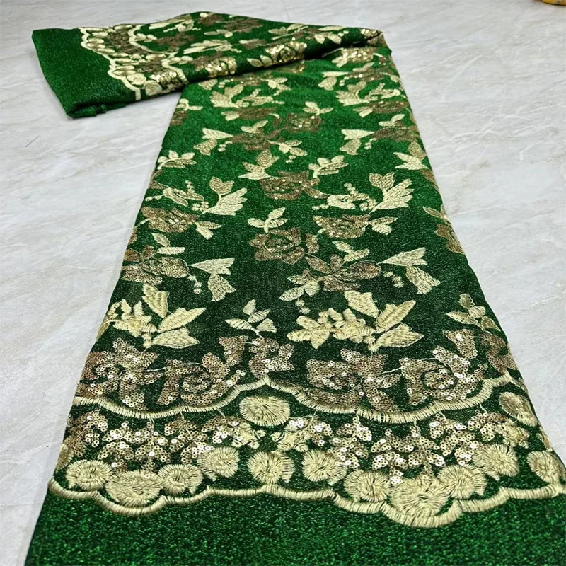 

Green High Quality African Nigerian Tulle Sequins Lace Fabric For Sewing Wedding Party Gown Dress Embroidered Net Cloth 2.5Yard