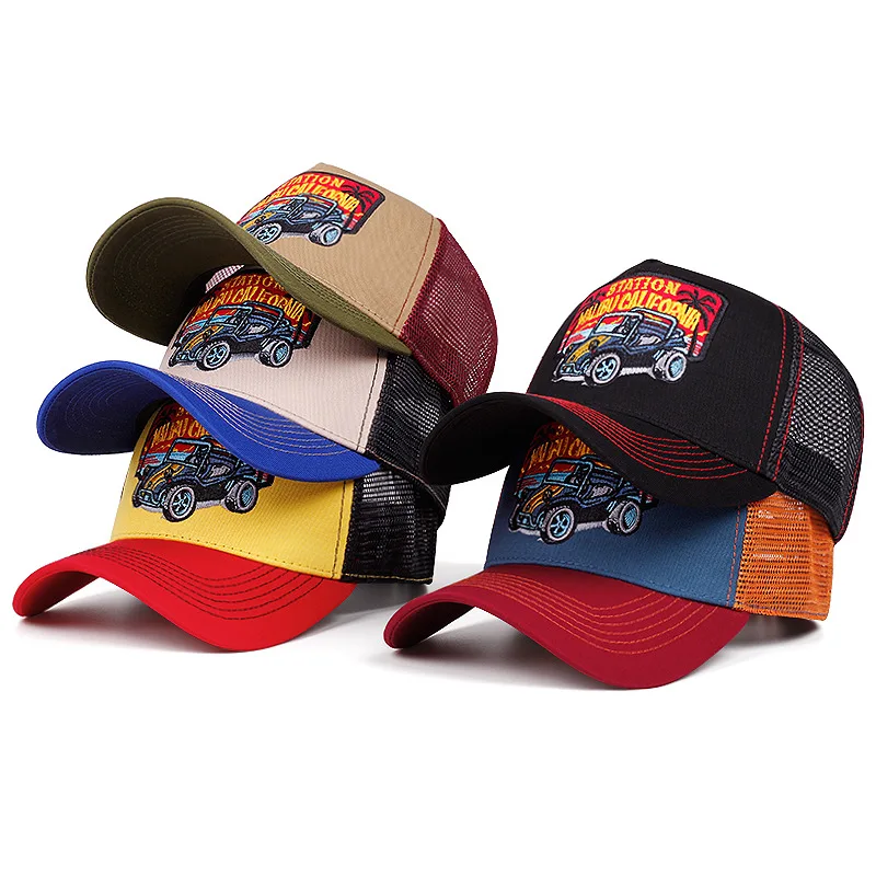 Heißer Verkauf Unisex Mesh Trucker Hut Klassische Motorrad Muster Atmungsaktive Sommer Baseball Kappe Streetwear Kappe für Männer Frauen – Detail 1