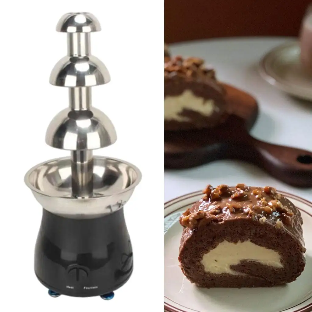 Stainless 4 Tiers Chocolate Fondue Fountain Maker Small for Wedding Plug-UK