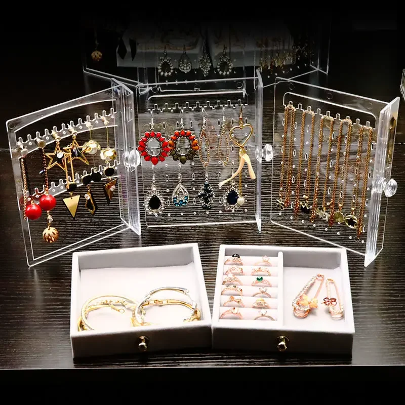 Big Size Jewelry Box Organizer Transparent Plastic Jewelry Boxes for Women Necklace Bracelet Earrings Display Stand Accessories