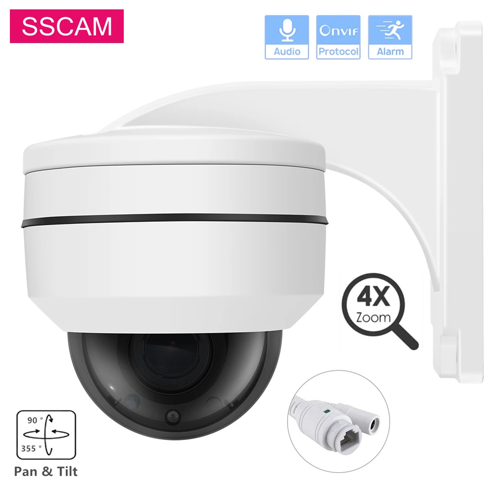 

5MP Dome IP PTZ CCTV Camera Outdoor Pan Tilt 4xZoom Waterproof ONVIF Camhi Motion Detection Audio Record POE Camera with Bracket
