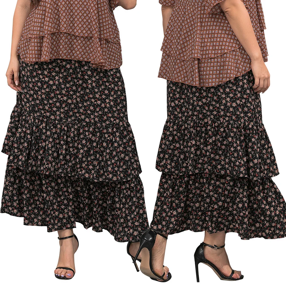

New Commuter Chiffon Temperament Sweet Print Lotus Leaf Slim Skirt for Women