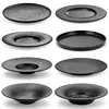 Black round Melamine Dish Western Style Plastic Imitation Porcelain Plate for Hot Pot Restaurant Steak Dinner Party Commercial U