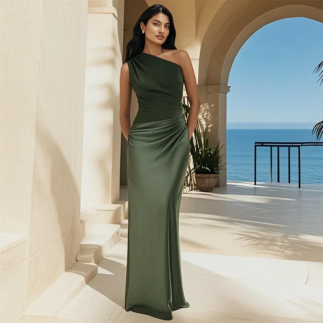 113322-6b0752.jpg Robe longue élégante asymétrique en satin patchwork pour femme, sans manches, froncée, ajustée, pour invitées de mariage et soirées 2026