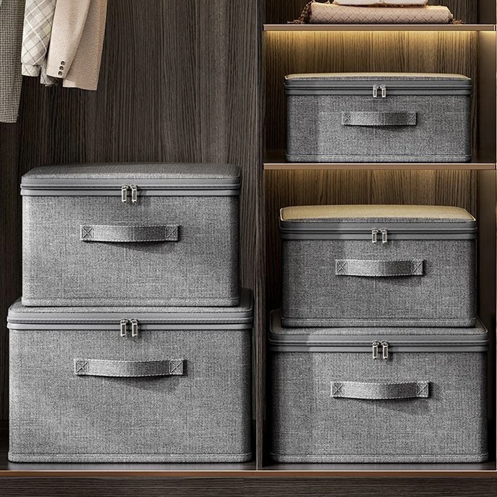 Foldable Storage Box with Lid & Zipper,Pants Jeans Storage Box,Large Capacity Drawer Organizer Box Clothes Organizer for Wardrob 3