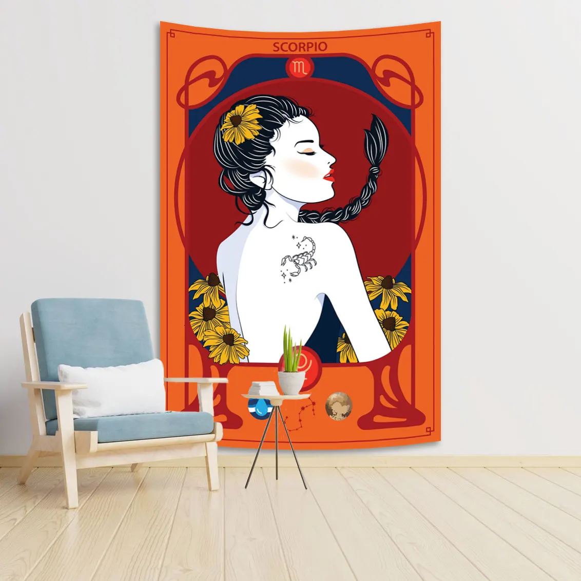 

QdDeco Mystery Tarot Card Tapestry Cute Animals And Plant Floral Print Cloth 12 Constellations Witchcraft Sofa Blanket