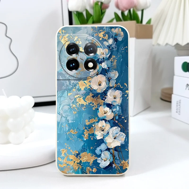 Gold Leaf Flower Liquid Silicone Phone Case