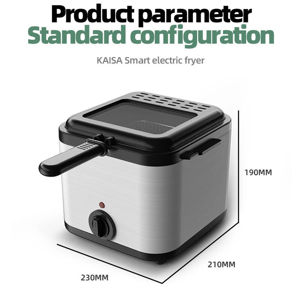 2.5L Electric Fryer 1000W Fried Chicken Chips Snack Multi-Function Fryer 110V/220V Square Stainless Steel Machine Kitchen