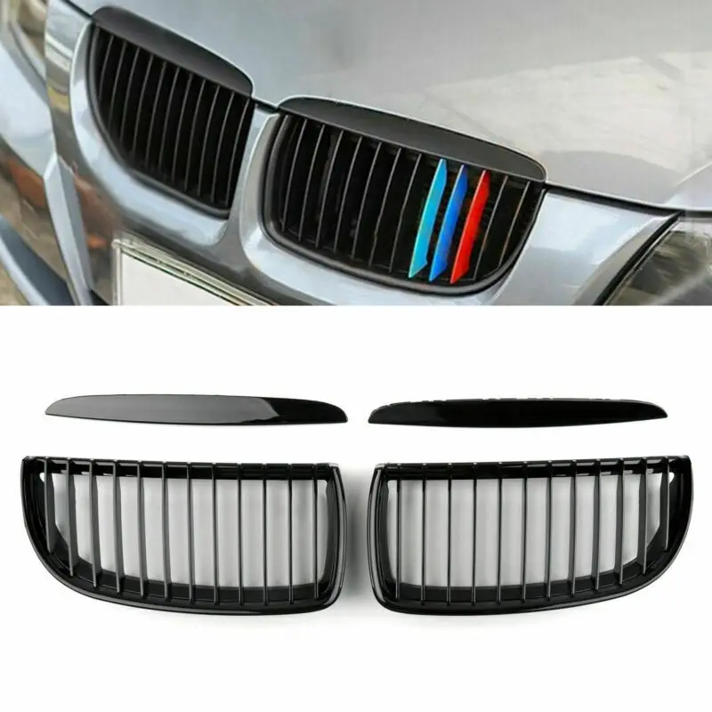 

Front Kidney Grill Grilles L&R Gloss Black For BMW E90 3 Series Sedan 2005-2008