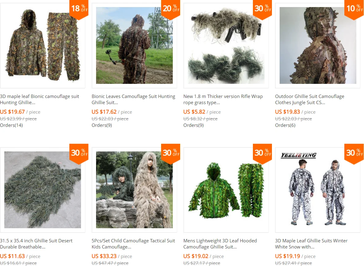 3D Tactical Camouflage Sniper Ghillie Suit Woodland Desert For Hunting Army 5Pcs 