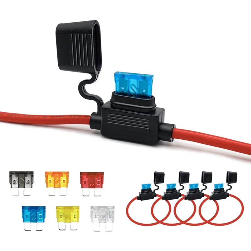 No.10 Fuse Holder ATC/ATO, 4 Pack Inline Auto Blade Fuse Holder With 24 Standard Auto Fuses