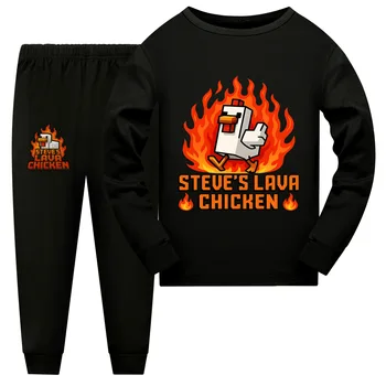 STEVE 'S LAVA CHICKEN Cartoon Kids Clothes Baby Girls Pajama Set Fashion Boys Long Sleeve Pyjamas Children Sleepwear Suit 1