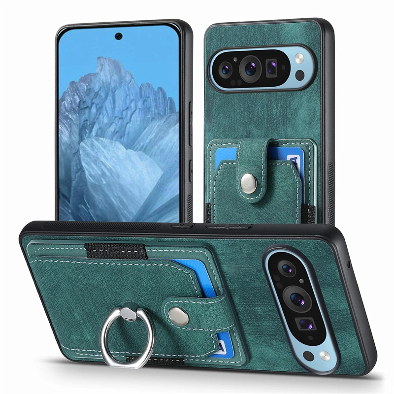 Luxury Leather Magnetic Wallet Case with Ring Stand and Card Slot Cover