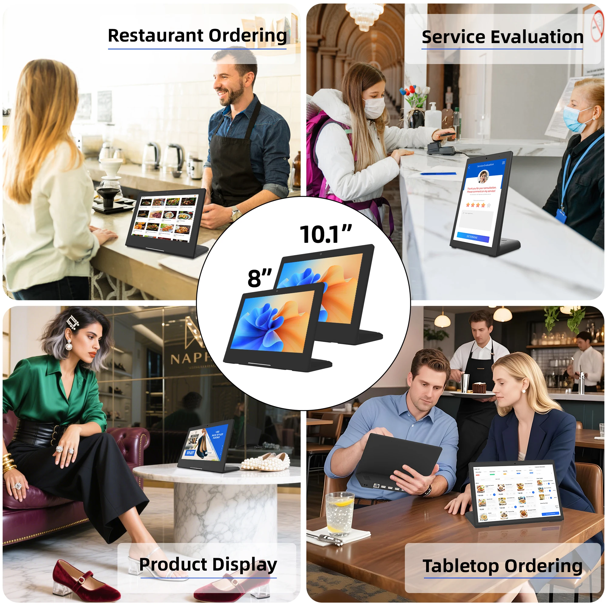 OEM L 타입 10.1인치 고객 피드백 터치스크린 주문 POE RJ45 NFC POS 시스템 데스크탑 안드로이드 태블릿