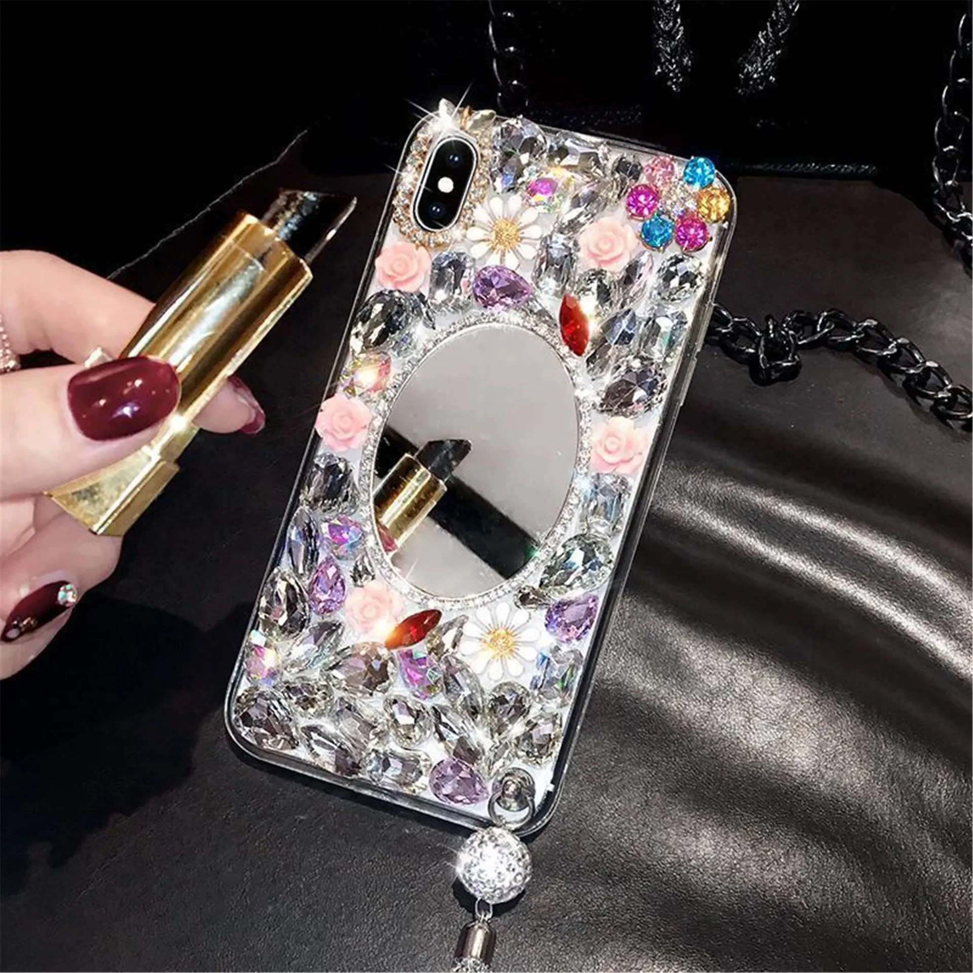 Rhinestone Mirror Phone Case for Samsung Galaxy, S23, S20Fe, S21, S22 Ultra, S24, S9, S8Plus, Telefon