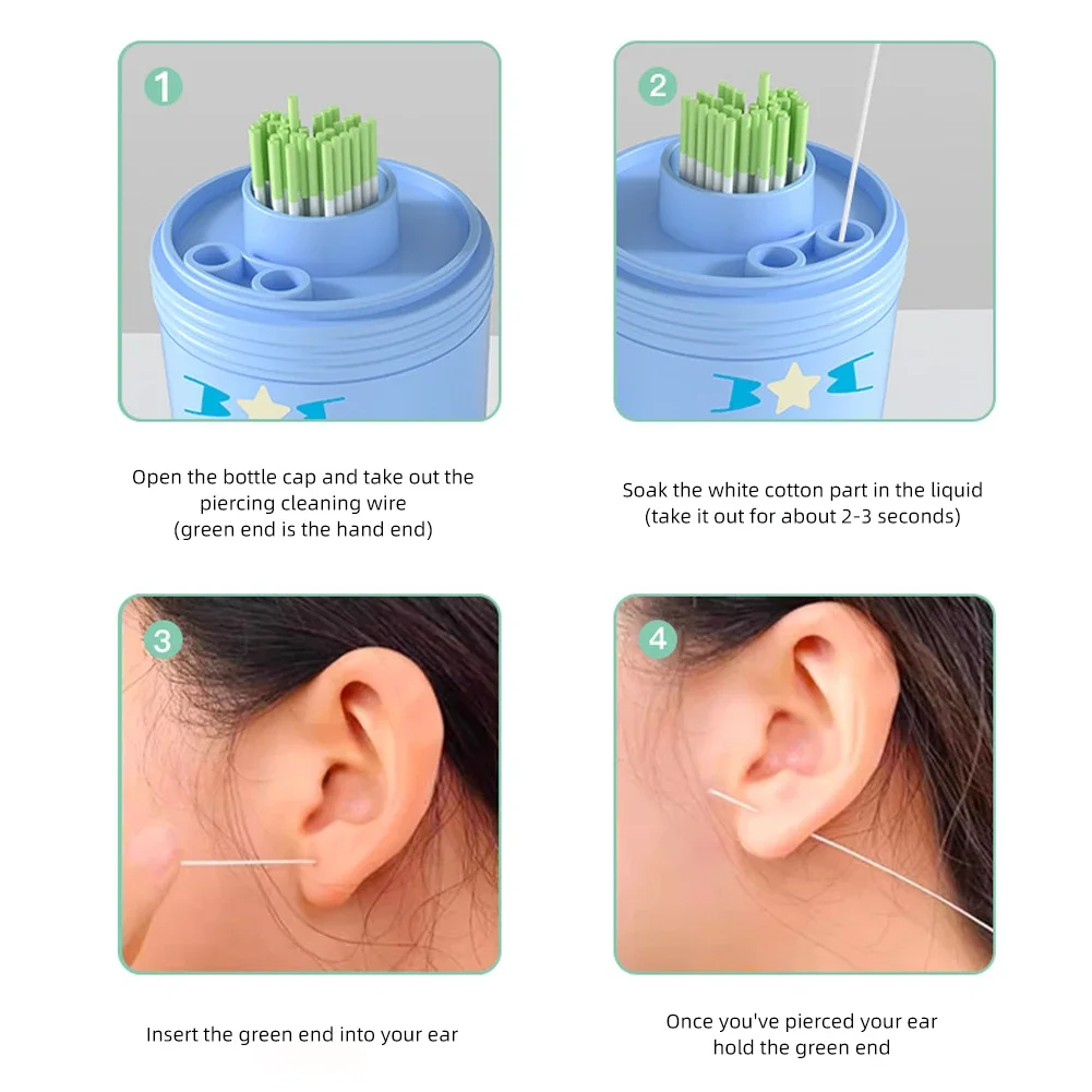 240/180pcs Disposable Earrings Hole Cleaner Set Pierced Ear Cleaning Line Cleaning Water Ear Hole Aftercare Tools Kit 3