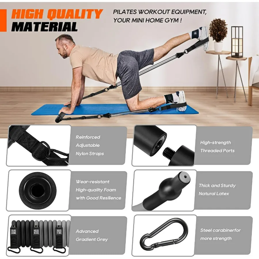 Pilates Bar Kit with Resistance Bands, Heavy Duty Pilates Equipment for Men, Training Bands with Handles for Legs, Hip, Back, Ar