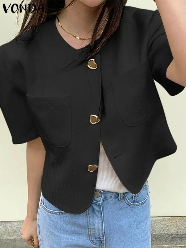 

Fashion Blouses Women Puff Sleeve Shirts 2023 VONDA Sexy Summer Short Sleeve Tops Casual Solid Color Tunic Elegant Blusas Baggy