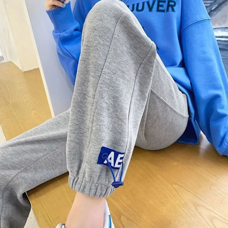 Spring Autumn Fashionable All-match Gray Sweatpants for Women 2023 New Unisex Casual Trousers for Women High Waisted Pants