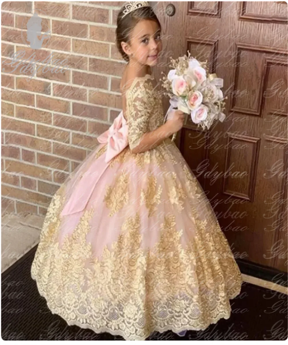 Gold Lace Bow Flower Girl Dress Pink Tulle Puffy Champagne Belt Backless Luxury Wedding First Communion Birthday Party Ball Gown - AliExpress 320 Gold Lace Bow Flower Girl Dress Pink Tulle Puffy Champagne Belt Backless Luxury Wedding First Communion Birthday Party Ball Gown - AliExpress 320