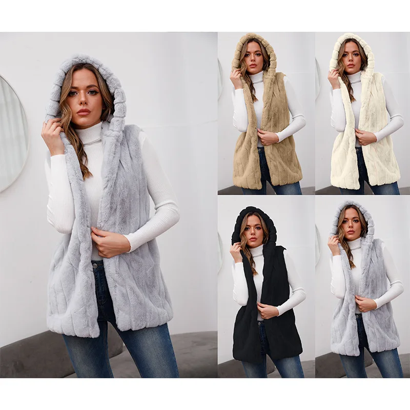 

2023 New Fashion Hooded Vest Girl Spring and Autumn Fur Vest Girl Autumn and Winter Shoulder Vest Girl