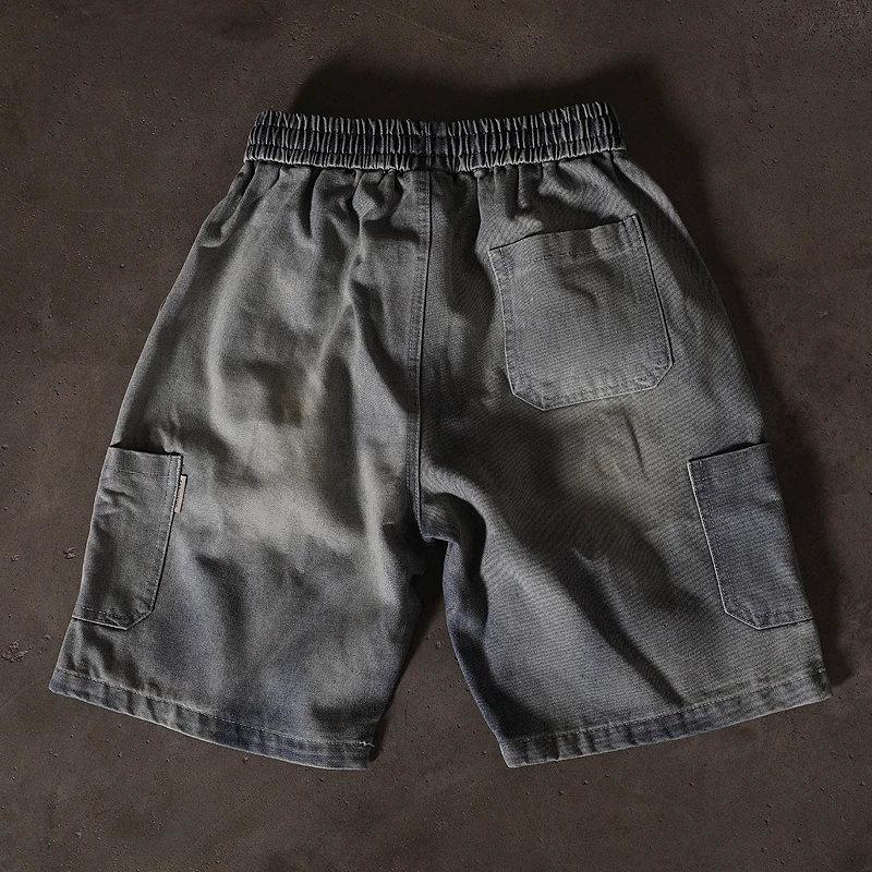 PFHQ Men's Denim Shorts Summer Trendy Washed Workwear Five Quarter Pants Lace Up Design Korea Fashion 21E3101