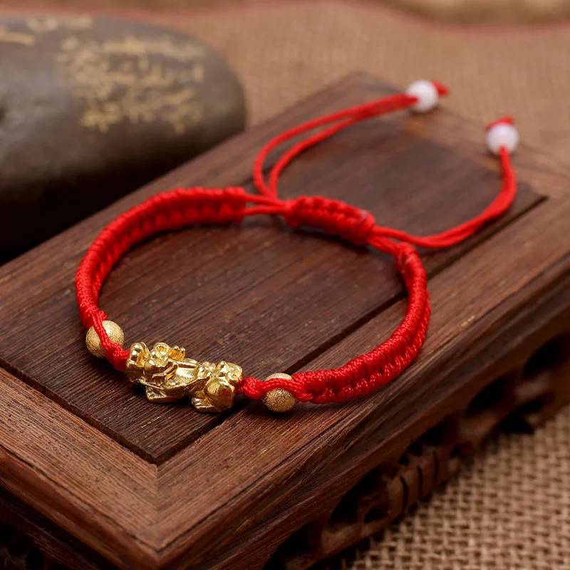Handmade Geflochtene Glück Rot Schwarz Seil Gold Farbe Pixiu Armbänder für Liebhaber Buddhistischen Glück Knoten Armband Gesundheit Armband Schmuck – Detail 38