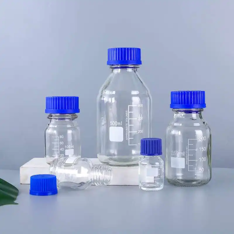 

1pcs Capacity 25/50/100/250/500/1000ml/2000ml Glass Reagent Bottle With Blue Screw Cap Medical Laboratory Chemistry Glassware