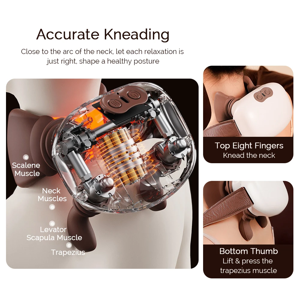 4D Hand Shaped Kneading Neck And Shoulder Massager Portable Shoulder Neck Massage Pillow Brushless Motor Trapezius masajeador