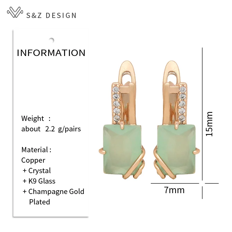 S&Z DESIGN New Elegant Champagne Gold Color Square Crystal Dangle Earrings For Women Wedding Jewelry Fashion Cubic Zirconia