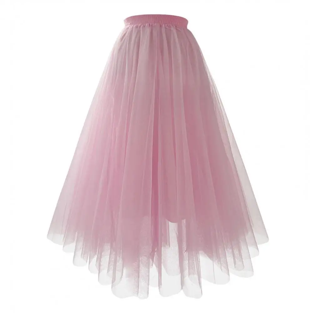 

Women Mesh Skirt Elastic High Waist Pleated A-line Skirt Prom Clothes