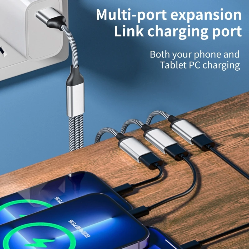 USB C Male to 3 USB C Female Splitter Cord Converter Multiple Hubs USB C Port Hub Charger Power Split Adapter 2