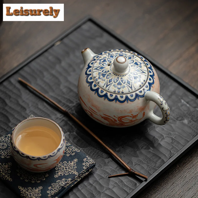 200ml Handmade Imitates Song Ru Kiln Teapot Dunhuang Apsaras Xishi Pot Tea Maker Kettle With Filter Tea Services Collection
