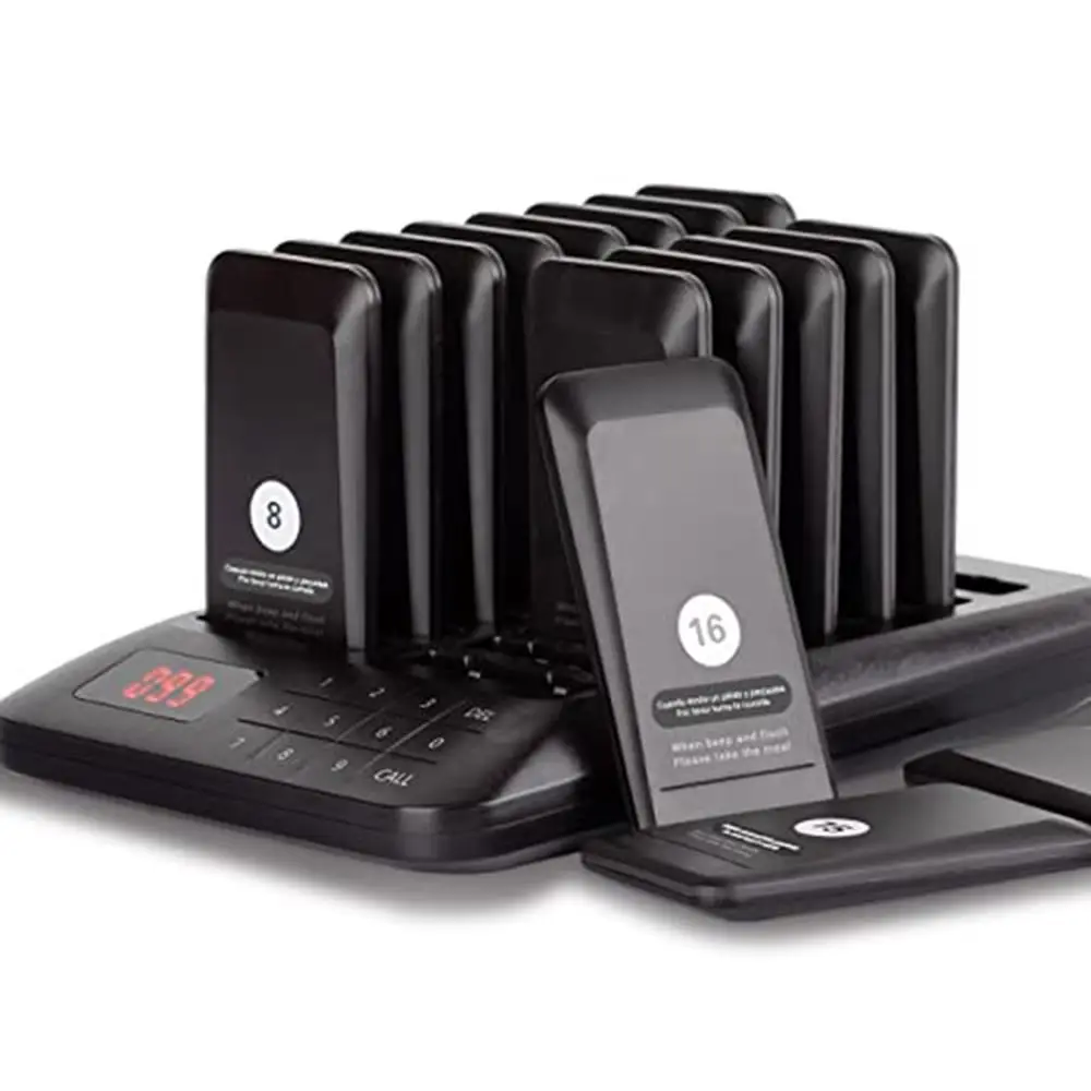 

Wireless Restaurant Waiting Buzzer Pager 16Flash Guest Calling Queuing System for Coffee Burger Shop Food Truck Nursery Hospital