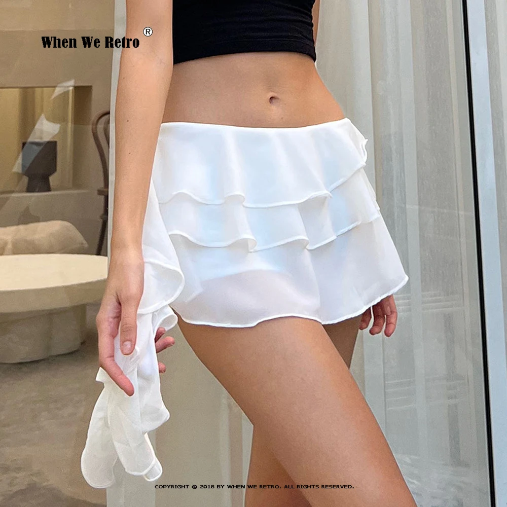 

Kwaii Ruffles Patchwork Mini Skirts Y2k Streetwear Solid Lace-up Short Skirts Women Fairycore Low Waist Chiffon Skirts RS928