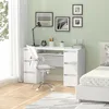 Computer Desk with 6 Drawers, 47 Inch Writing Wood Desk with Drawers PC Laptop Vanity Makeup Desk, Work Study Table Desk White 3