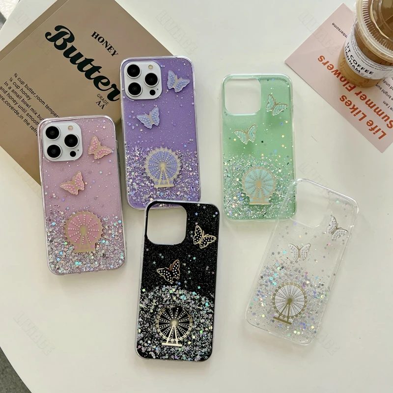 Coque de téléphone scintillante papillon Quicksand, étui pour Xiaomi Redmi Note 11 9 8 Max Plus 10 12 4G 5G 10S 9S 11S 12S 11E Pro_voghion.com