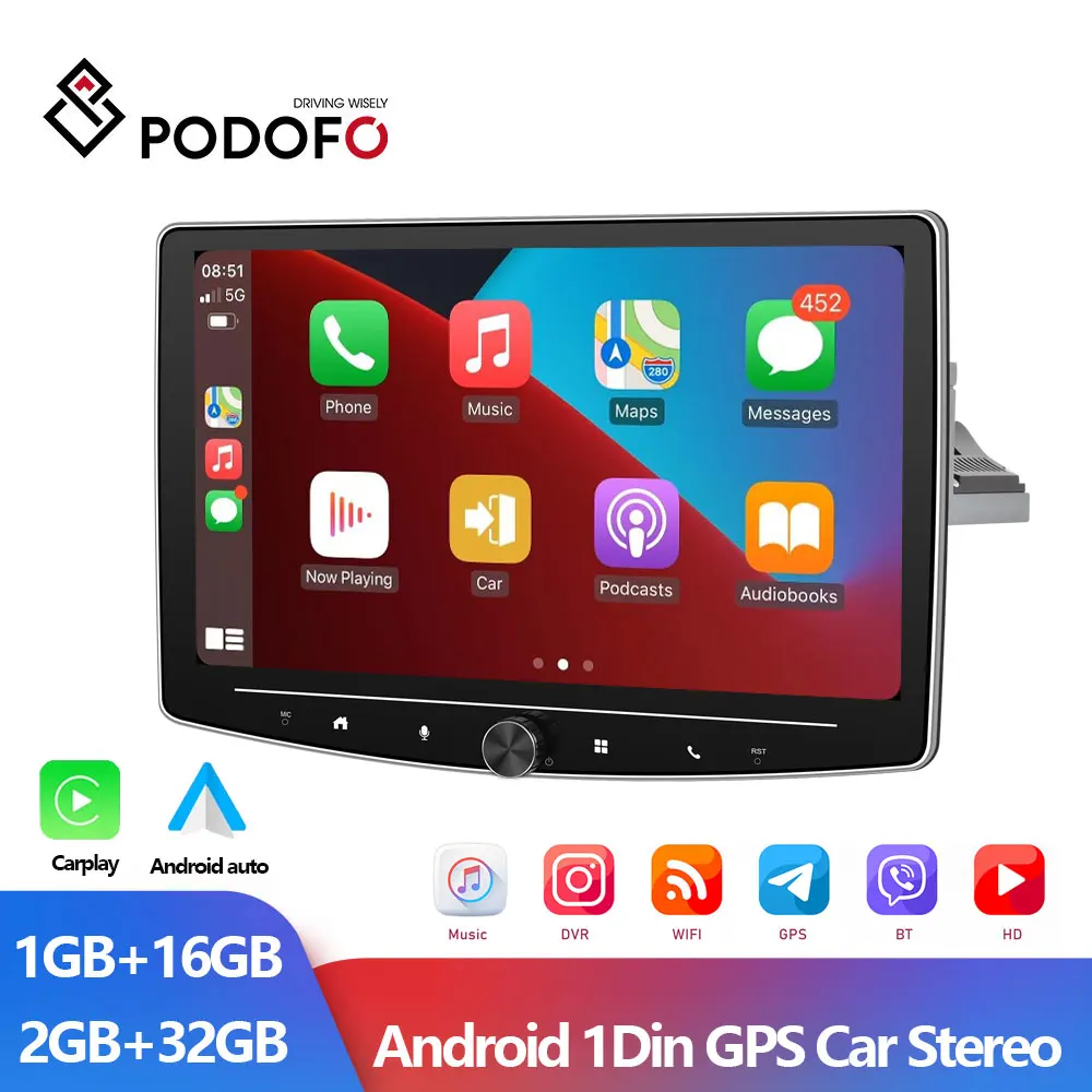 Podofo Android 10inch Rotate Android Screen Car Radio Android 1 Din
