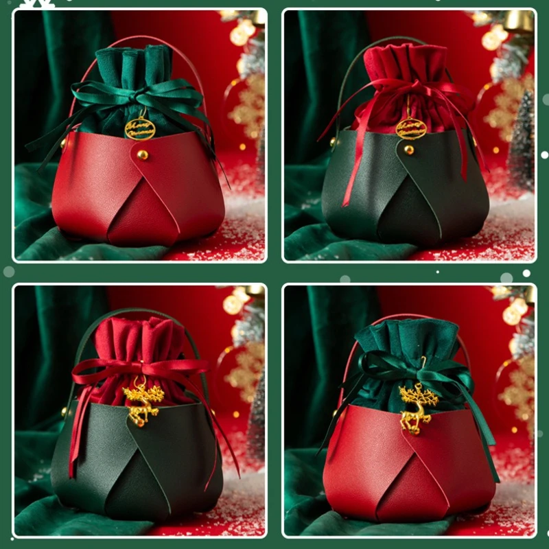 Leather Christmas Gift Bags for Apples and Snacks