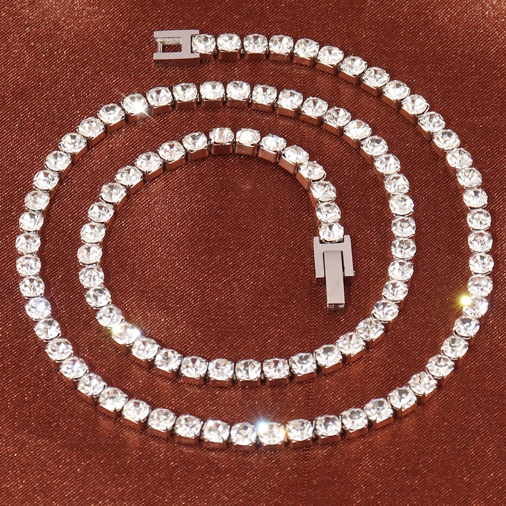 

Ожерелье из нержавеющей стали 316L для женщин, цепь для тенниса в стиле хип-хоп, мужское ожерелье с цветными искусственными камнями, Ювелирное Украшение для воротника