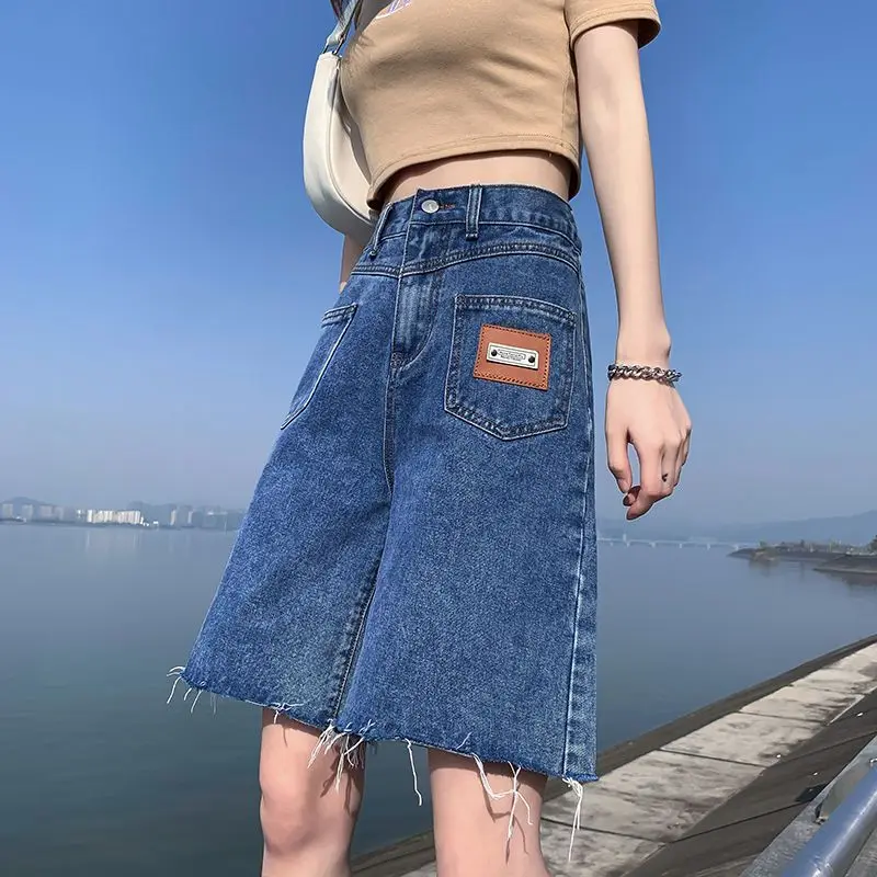 Baggy Shorts Women Long Wide Summer Shorts Jeans High Waist Y2K Blue Biker Bermuda Shorts Woman 4XL 5XL 6XL Denim Half Pants