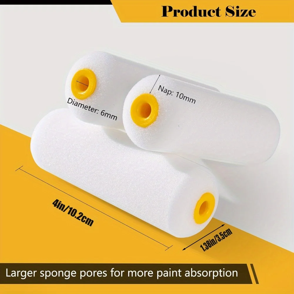 Description Picture 3 of item10 pcs Sponge Paint Roller Small Mini White Durable Foam Paint Roller Covers Replacement Paint Roller Nap Art Sets Painting