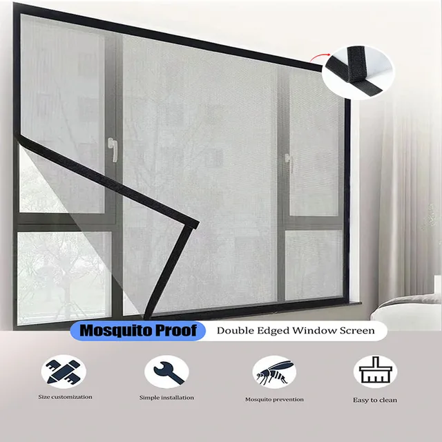 Summer, simple, black, mosquito net with multiple sizes to choose from, adhesive 2cm tape, window screen, curtain mosquito net 2