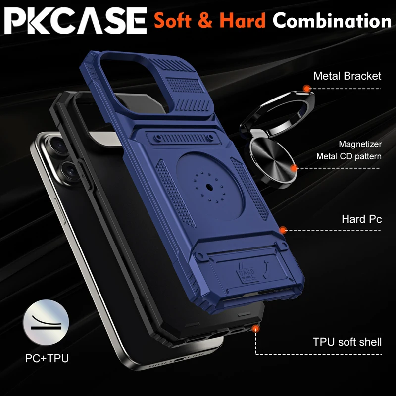Shockproof Magnetic Case with Multi-Functional Card Slot and Metal Ring Stand