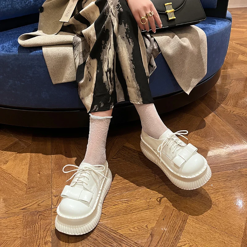 Spring and Fall Round Toe Butterfly Knot Women Pumps Thick Sole Chunky Heels Solid Color Up Ins Fashion Sweet Female Shoes New