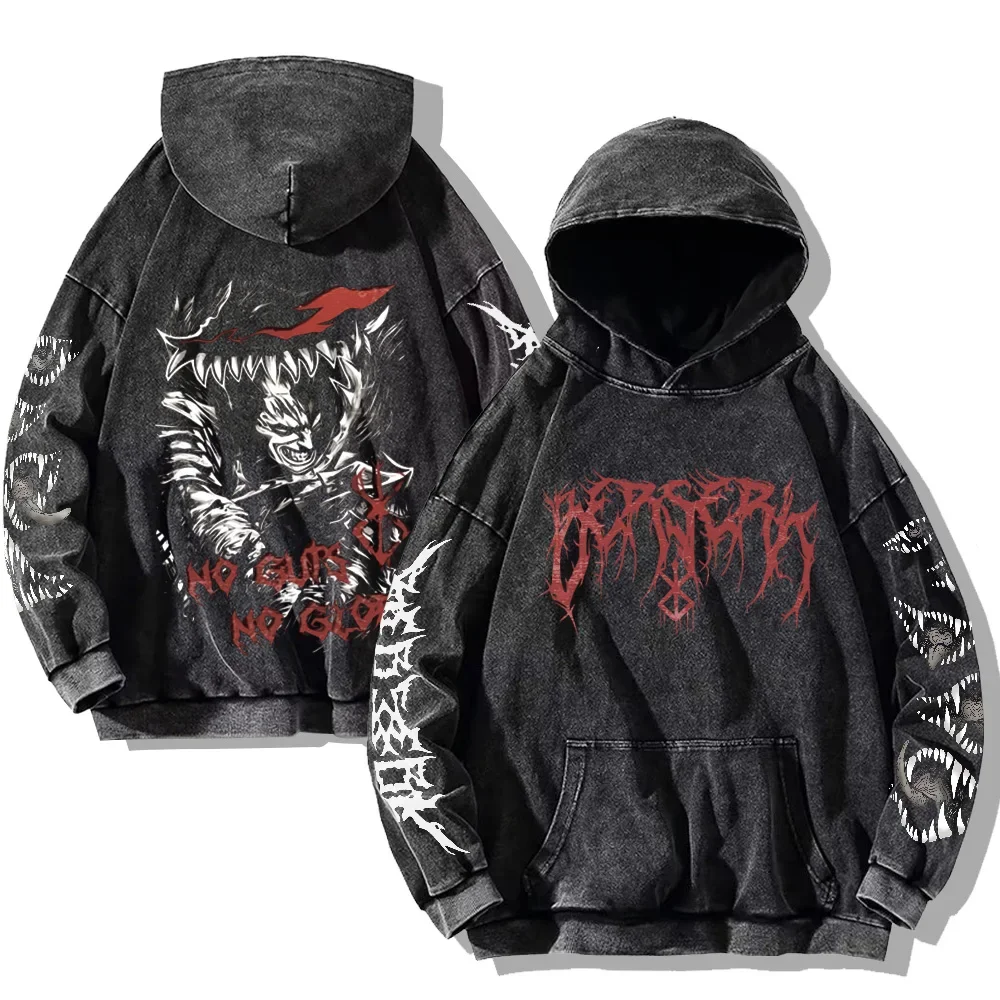 Gothic Vintage Washed Hoodies Teeth Funny Printed Sweatshirts